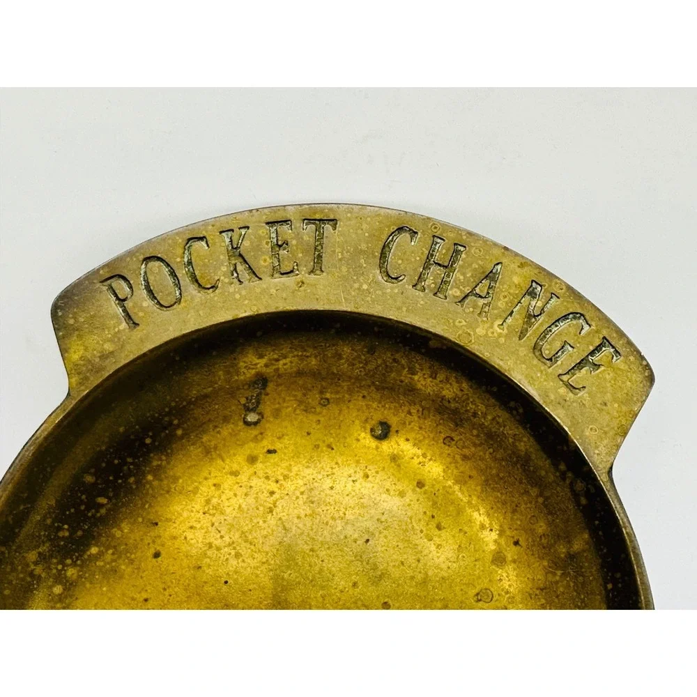 Vintage Brass Pocket Change Coin Tray Valet Dish Catchall Patina 5 Inch